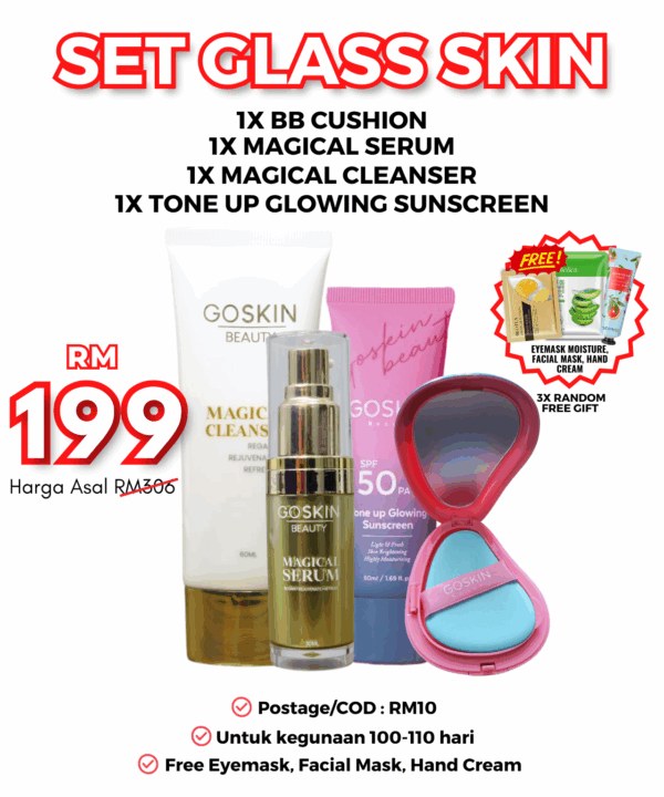 SET GLASS SKIN (1x Sunscreen, 1x Serum, 1x Cleanser, 1x BB Cushion)