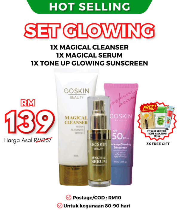 SET GLOWING (1x Sunscreen, 1x Serum, 1x Cleanser)
